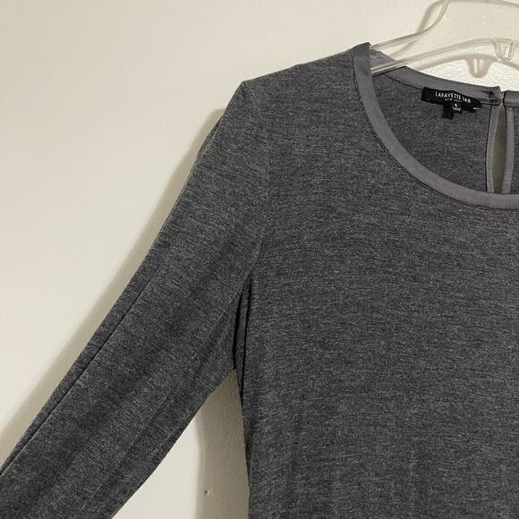 Lafayette 148 Rila Satin Trim Tee Size S Dark Gray Metallic Keyhole Long Sleeves - Picture 3 of 10